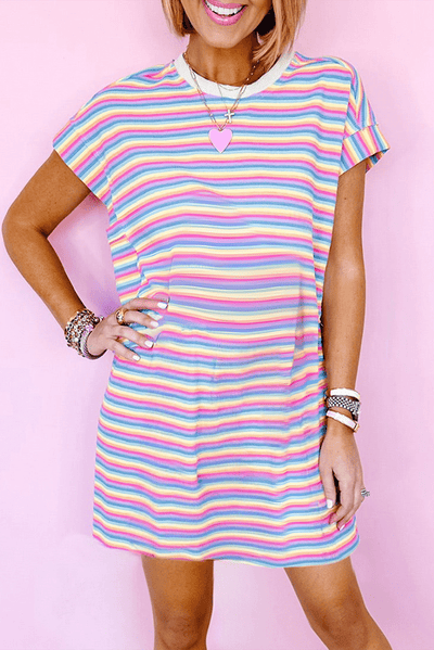 Andrea Striped T-Shirt Dress |  S-XL