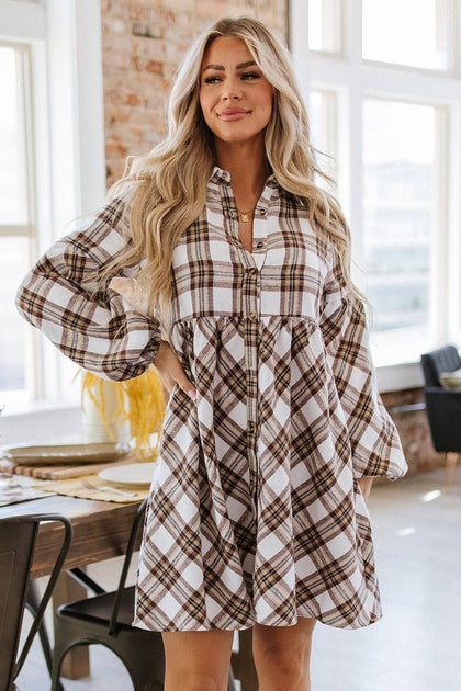 ワンピース mistreass Fur Sleeve Plaid Shirt Dress Fur Sleeve Plaid Shirt Dress - MISTREASS