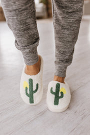 Cactus Pattern Fuzzy Slippers