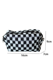 Checkered Knitted Zipper Makeup Bag