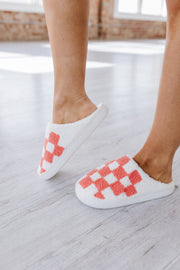 Checkered Print Fuzzy Slippers