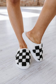 Checkered Print Fuzzy Slippers
