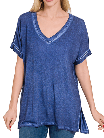 Kahlani Washed Short Sleeve V-Neck | Size Small