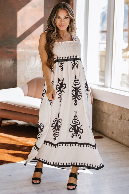 Women's Boho Smocked Maxi Dress