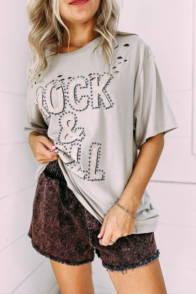 Rock & Roll Graphic Ripped Oversized Tee | S-XL
