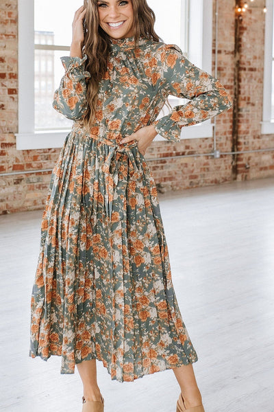 SALE - Fern Floral Print Pleated Maxi | Size Large