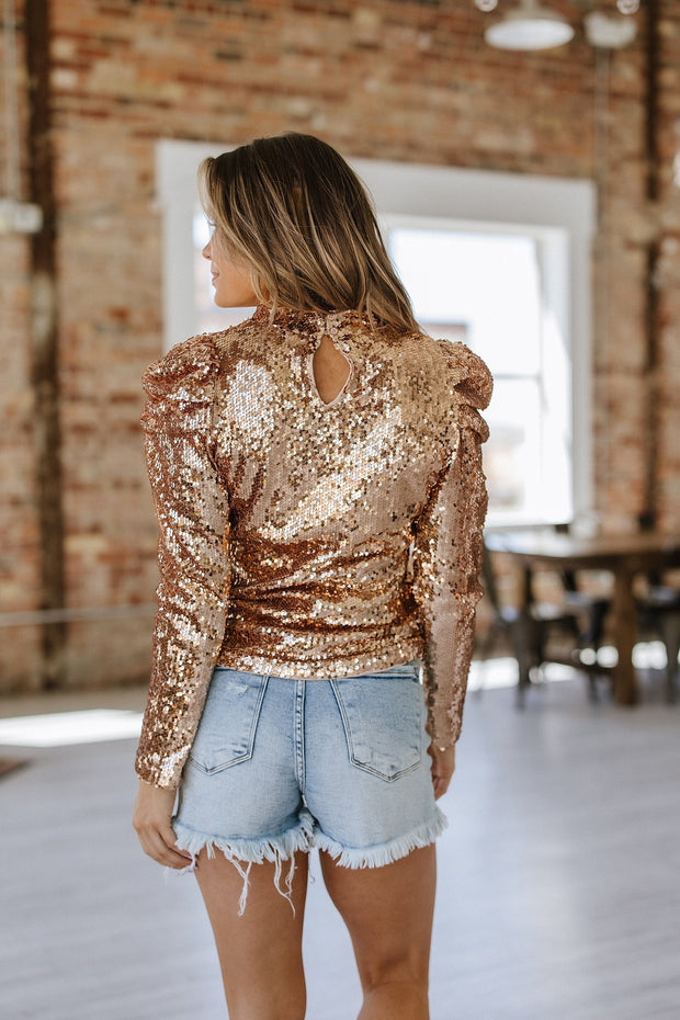 SALE - Ridley Sequin Puff Sleeve Top | S-XL