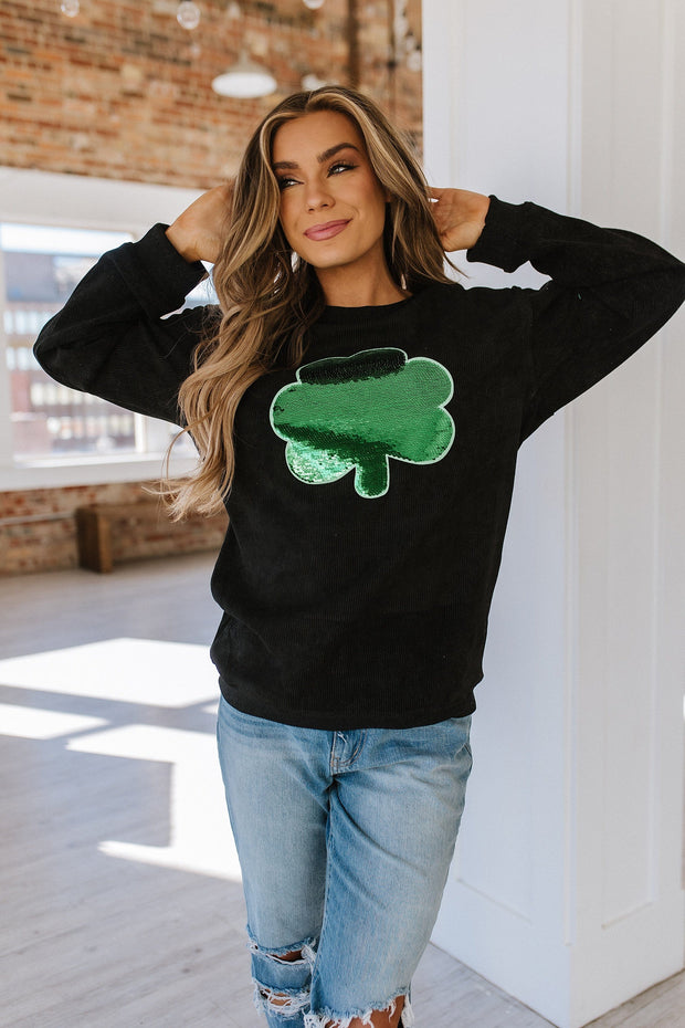 SALE - Sequin Embroidered Clover Graphic Sweatshirt | S-2XL