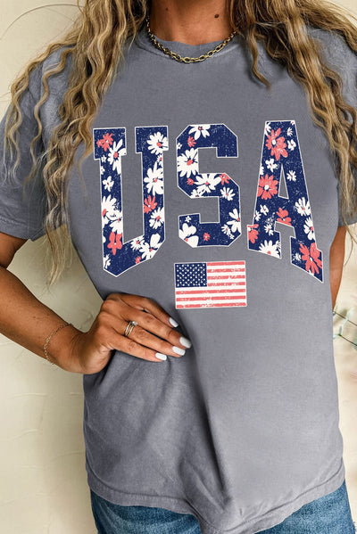 USA Floral Flag Graphic Tee
