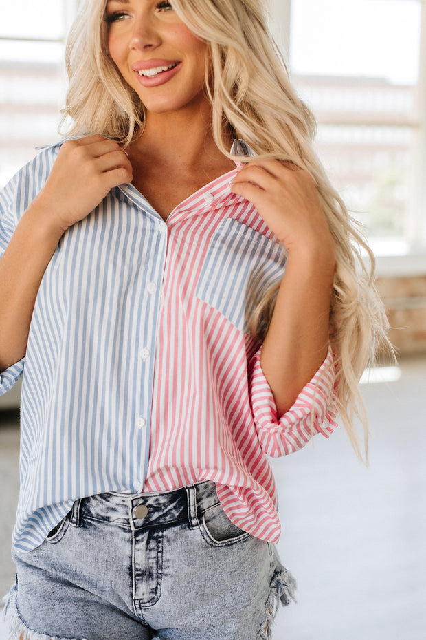 Veda Colorblock Striped Button Up | S-XL