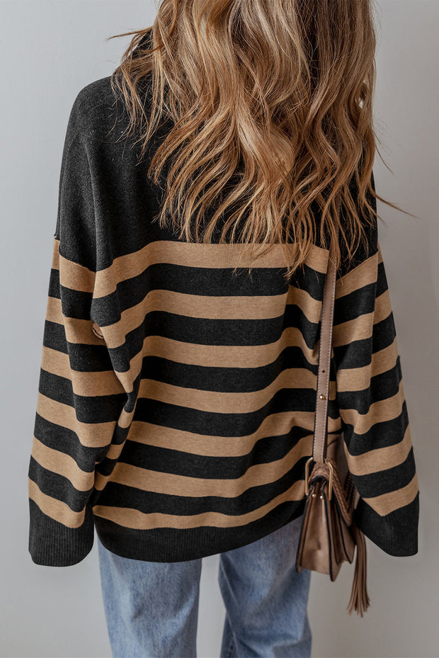 Elaina Striped Quarter Zip Sweater | S-3XL