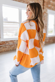 Checkered Bishop Sleeve Sweater | S-2XL