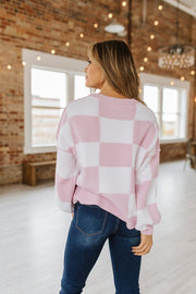 Checkered Bishop Sleeve Sweater | S-2XL