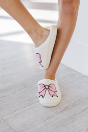 Pink Bowknot Fuzzy Slippers