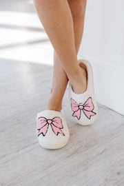 Pink Bowknot Fuzzy Slippers