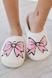 Pink Bowknot Fuzzy Slippers