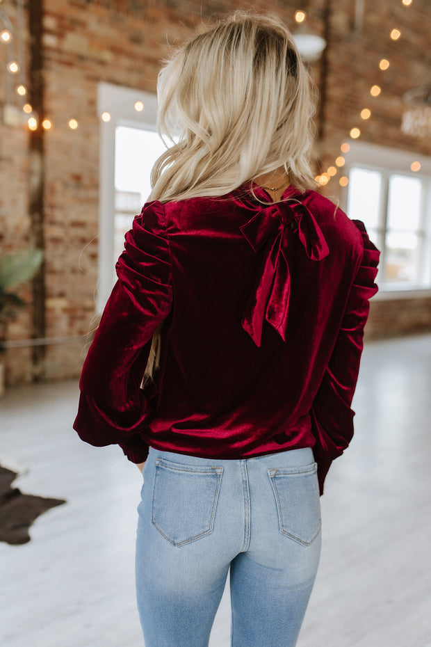 Heni Keyhole Velvet Blouse | S-XL