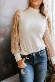 Sloane Sequin Sleeve Mock Neck Sweater | S-XL