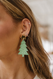 Green Christmas Tree Dangle Earrings