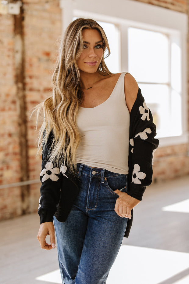 Alana Flower Drop Shoulder Cardigan | S-XL