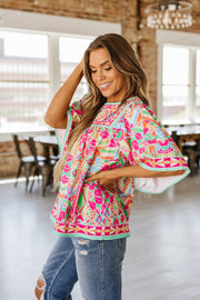 Natalia Geometric Babydoll Blouse | S-2XL