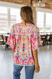 Natalia Geometric Babydoll Blouse | S-2XL