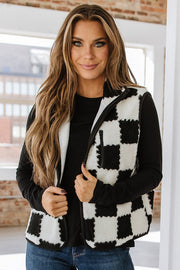 Meg Checkered Sherpa Collared Vest | S-XL