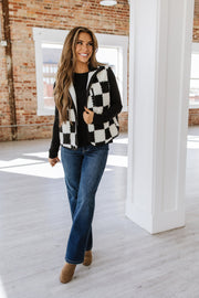 Meg Checkered Sherpa Collared Vest | S-XL