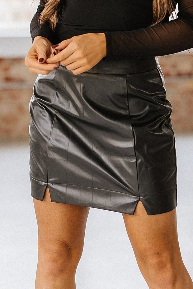 Arianna Leather Side Slit Mini Skirt | S-XL