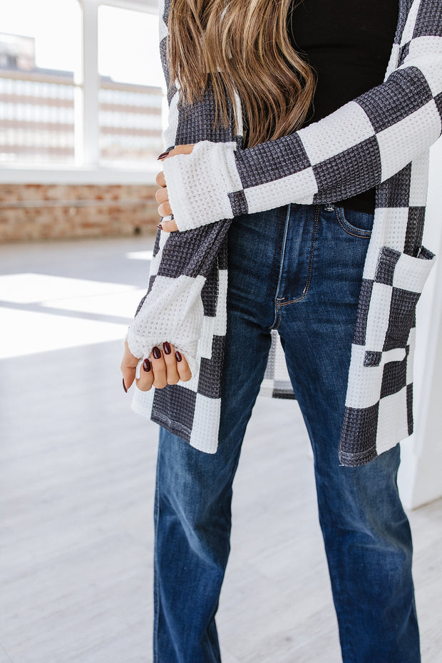 Brady Checkered Waffle Knit Cardigan | S-XL