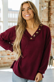 Libby Waffle Button Detail Top