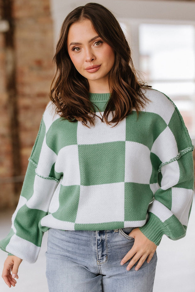 Checkered Bishop Sleeve Sweater | S-2XL | PRE ORDER