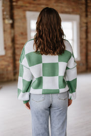 Checkered Bishop Sleeve Sweater | S-2XL