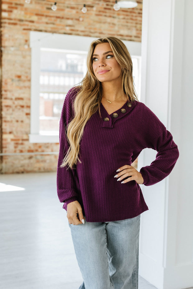 Libby Waffle Button Detail Top