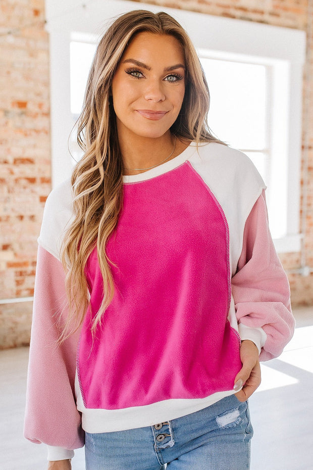 Color Block Plush Pullover Sweatshirt | S-2XL