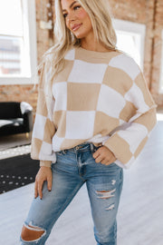 Checkered Bishop Sleeve Sweater | S-2XL