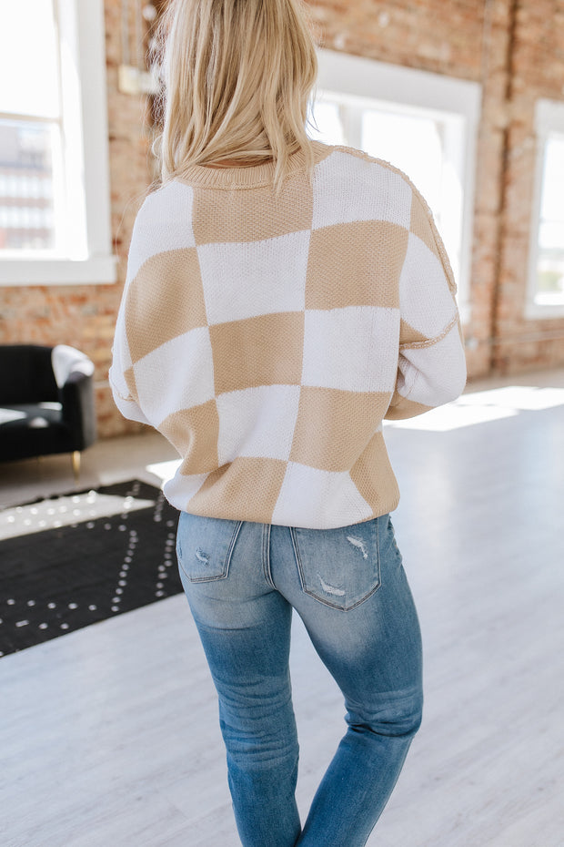 Checkered Bishop Sleeve Sweater | S-2XL