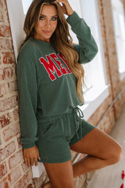 Ribbed MERRY Long Sleeve Top and Shorts Set | S-2XL