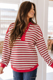 Calen Striped Collared V-Neck Top | S-XL