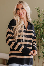 Elaina Striped Quarter Zip Sweater | S-3XL