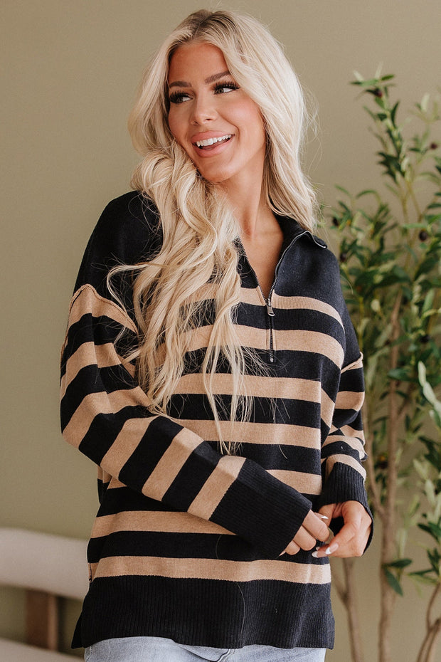 Elaina Striped Quarter Zip Sweater | S-3XL