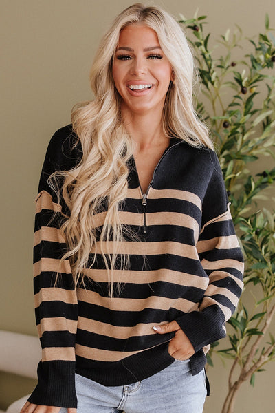 Elaina Striped Quarter Zip Sweater | S-3XL