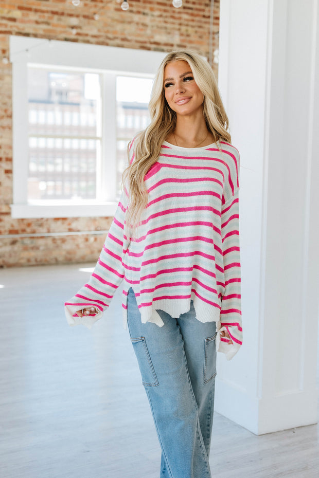 Jaqueline Striped Drop Sleeve Sweater | S-XL