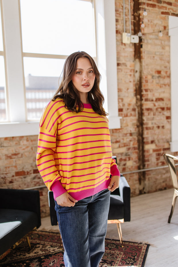 Ginny Striped Drop Shoulder Sweater | S-XL