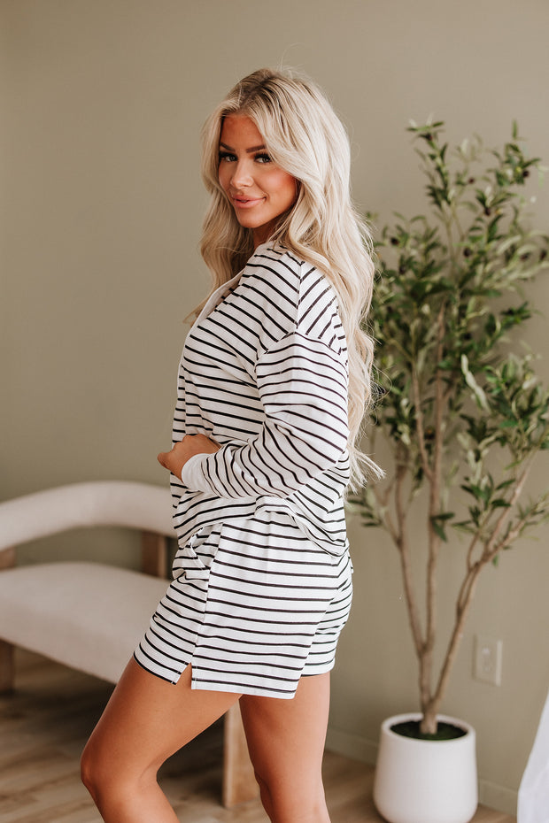 Virginia Striped Henley Pullover & Shorts Set | S-XL