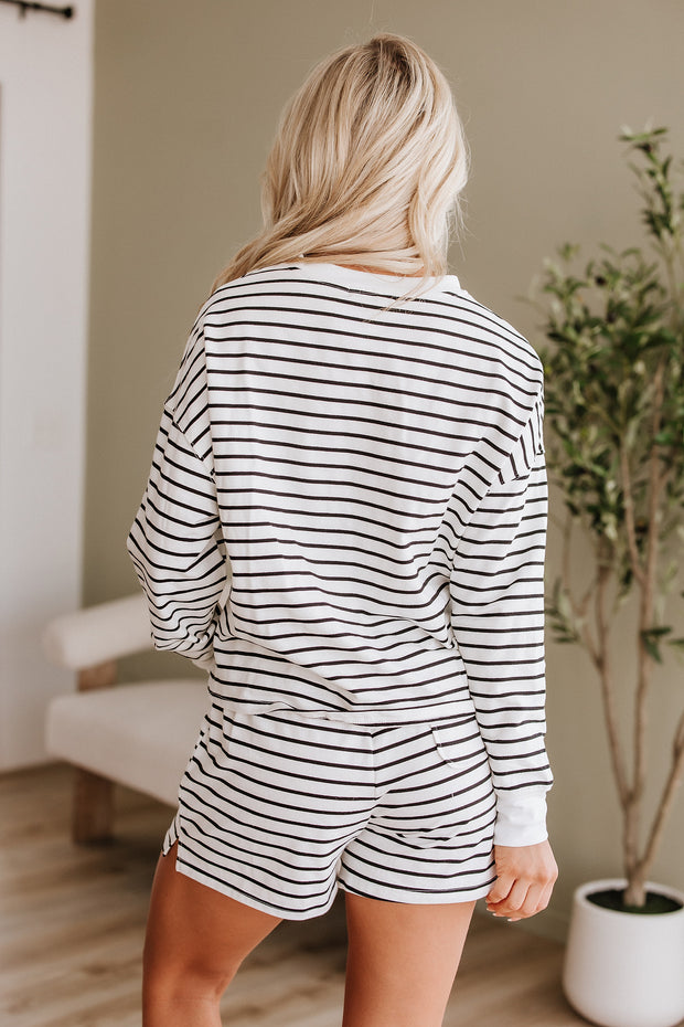 Virginia Striped Henley Pullover & Shorts Set | S-XL