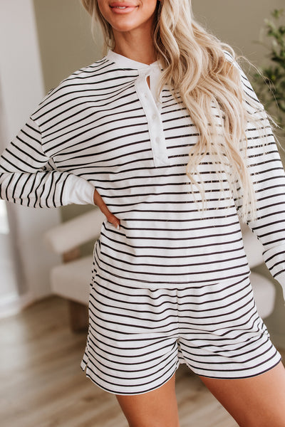 Virginia Striped Henley Pullover & Shorts Set | S-XL