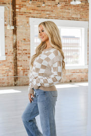 Lexee Checkered Round Neck Sweater | S-2XL