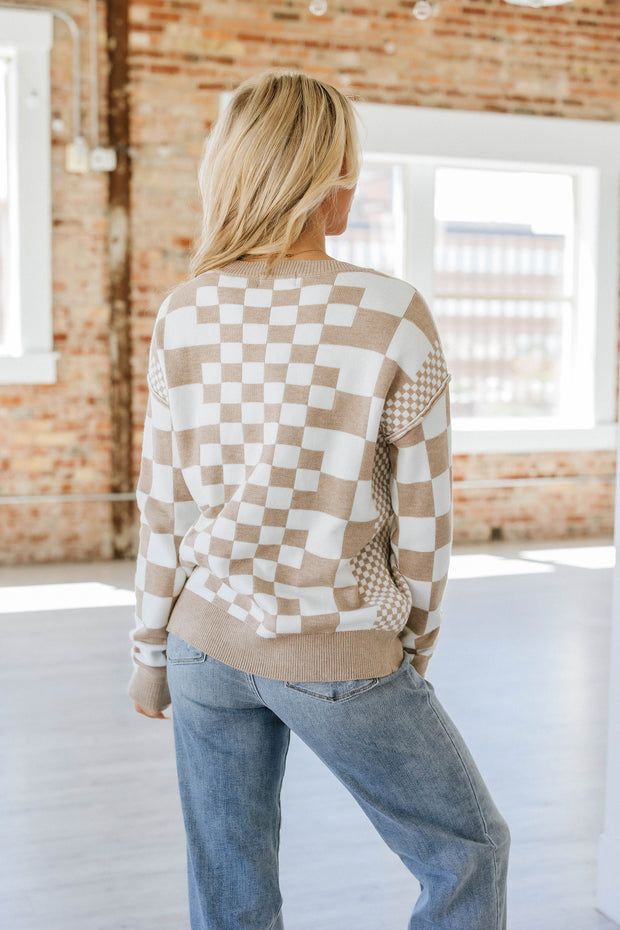 Lexee Checkered Round Neck Sweater | S-2XL