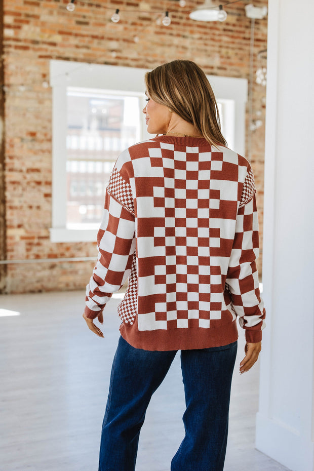 Lexee Checkered Round Neck Sweater | S-2XL